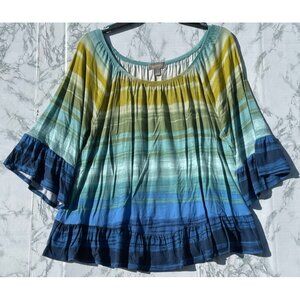 Style & Co Womens Multicolor Striped Boho Peasant Top W/ Bell Sleeves XL Rayon